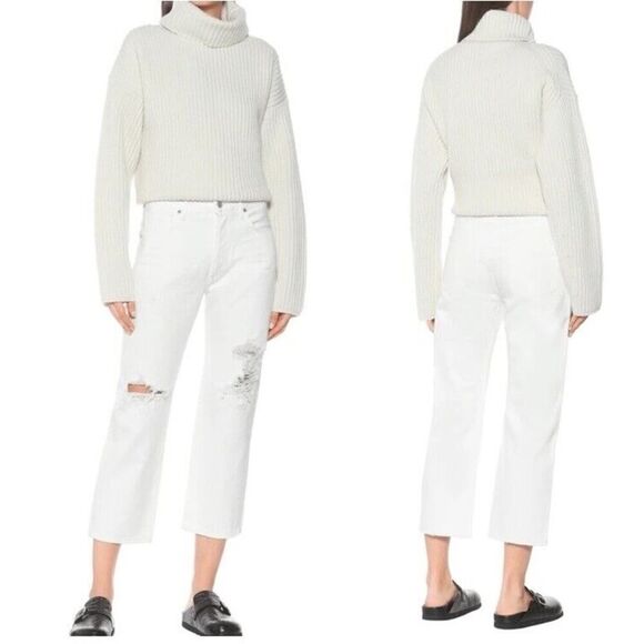 $228 CITIZENS OF HUMANITY EMERY CROP JEANS MOONSTONE WHITE DISTRESS SZ 29 - Picture 2 of 14